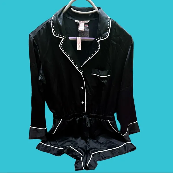 Victorias Secret Elegant Black Romper Satin size S - Image 3