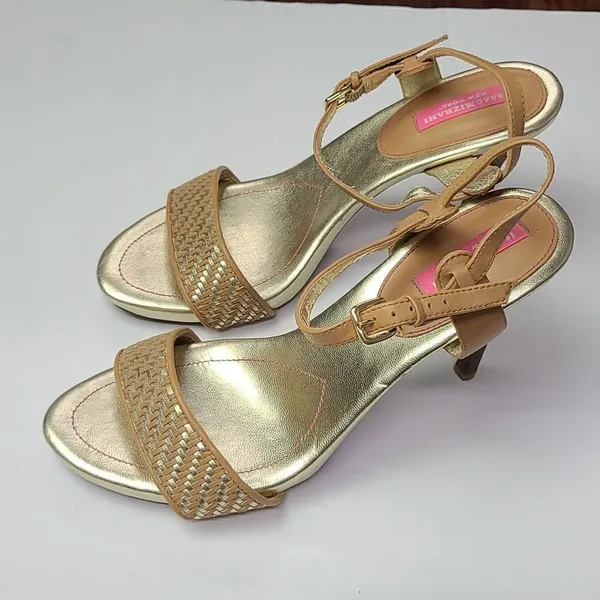 Isaac Mizrahi Isbelle Gold and Tan High Heel Sandals Size 9.5‎ - Image 7
