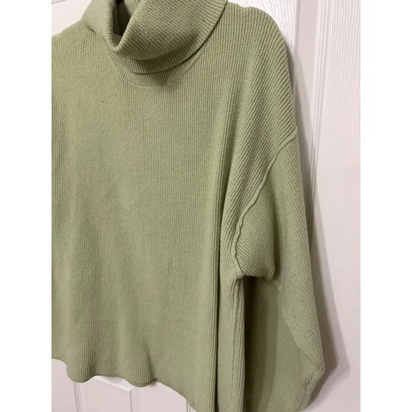 Free People Easy Street Tunic Sweater Sage Green Ribbed Turtleneck Oversized M - Image 3