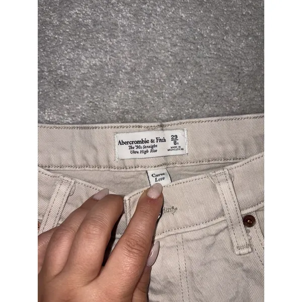 Abercrombie & Fitch Ultra High Rise 90's Straight Jeans Ecru 29/8r Curve‎ Love - Image 3