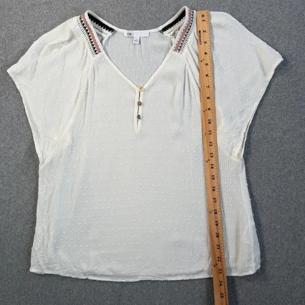 DR2 Women's Small White Swiss Dot Blouse Top V-Neck Embroidered Peasant Boho - Image 6