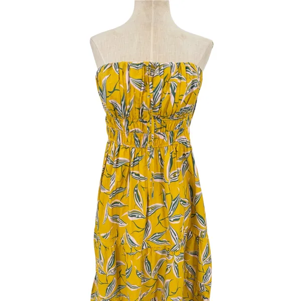 Anthropologie Somerset Strapless Maxi Dress Yellow Floral Tiered Size Small - Image 4