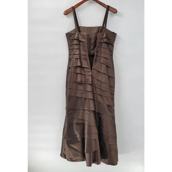 Rina di Montella Silk Jacket Dress 2 Pc 10 Brown Trumpet Tiered Mother of Bride - Image 4