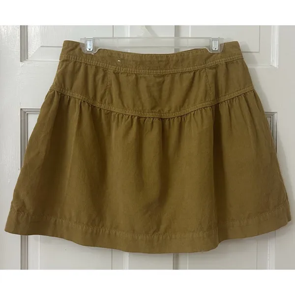 American Eagle Y2K High Waist Boho Gathered Mini Skirt Tan Soft Corduroy‎ Sz 6 - Image 2