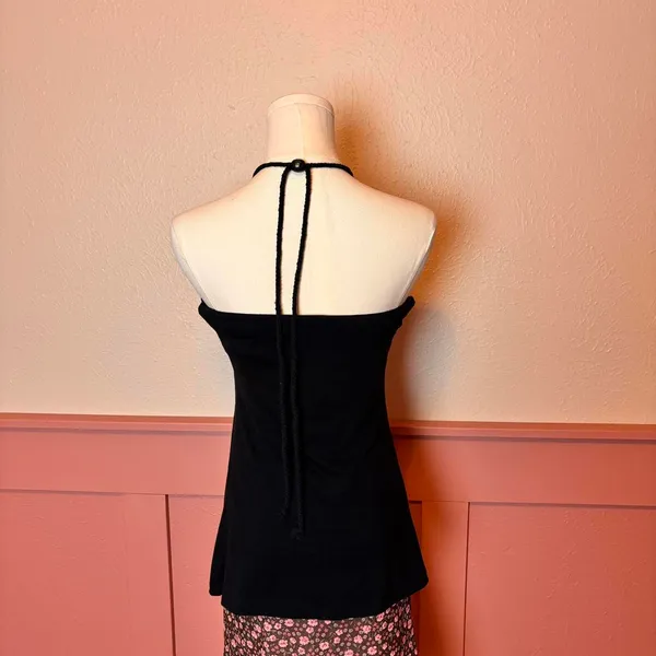 y2k boho chic beaded halter going out top wildcat sz medium cotton black - Image 3