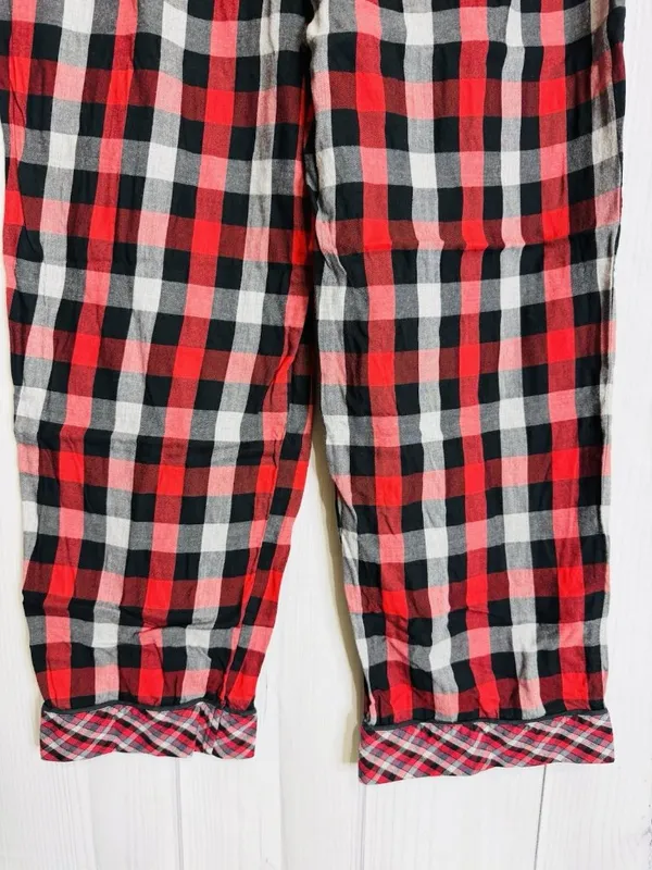 Victoria Secret Pajama Set Sz L Red Black Plaid Button Up Top Drawstring Pants - Image 9