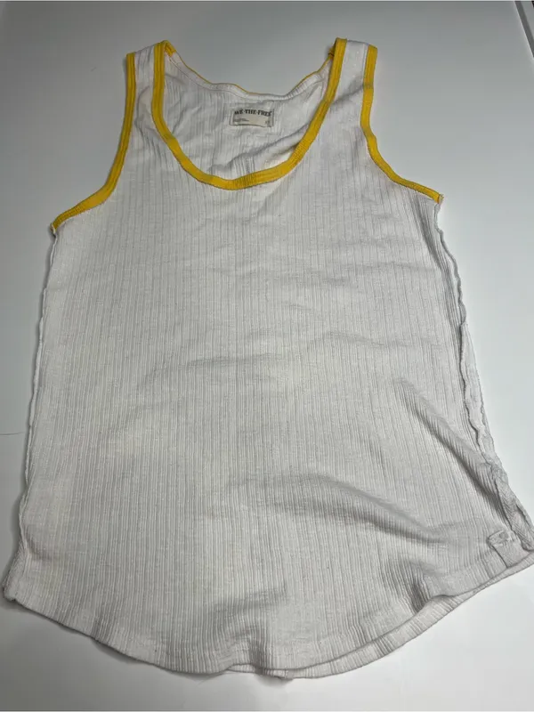 We the free White Ribbed Tank with Yellow Trim XS - Image 2