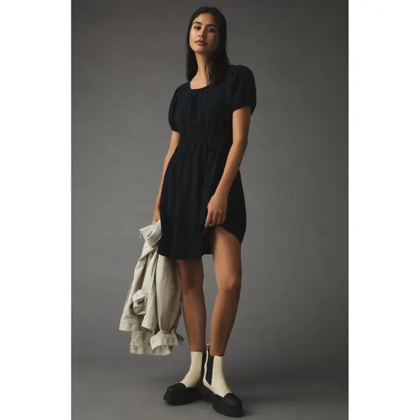 Daily Practice Anthropologie Cap‎ Sleeve Mini Dress Medium Black Slub Cotton - Image 15