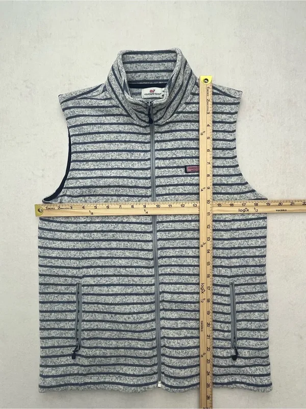 Vineyard Vines Womens Blue White Striped Full Zip Mock Neck Fleece Vest Medium - Image 9