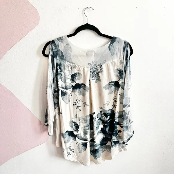 Lucky Brand Peasant Top Sheer Floral Boho Western‎ Hippie Medium - Image 2