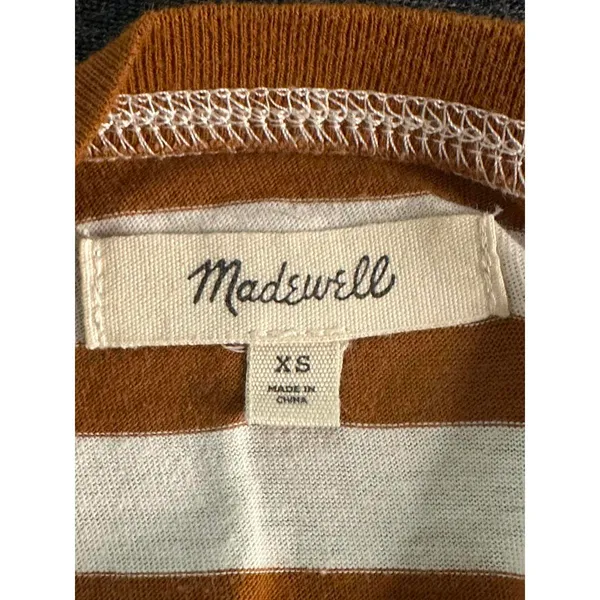 Madewell classic cotton tan/cream striped crew neck long sleeve t-shirt Size XS - Image 2