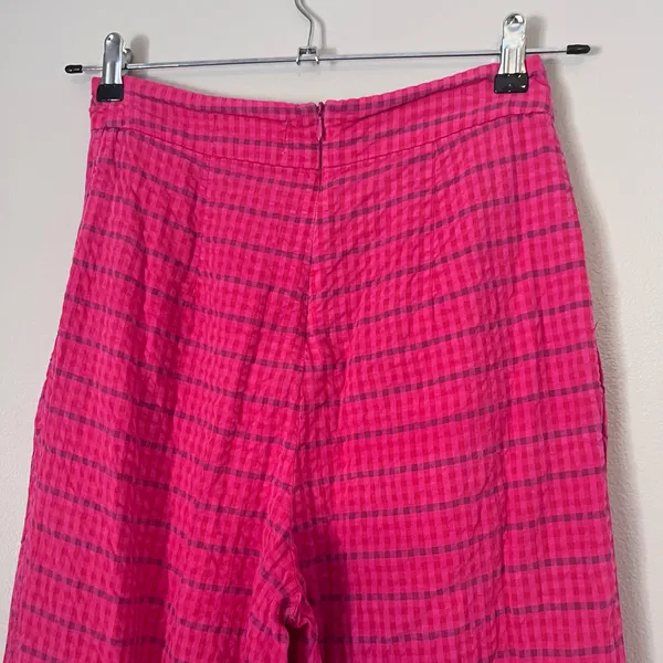 Anthropologie High Rise Pleated Wide Leg Pants Full Length Pink Plaid Size 4 - Image 8