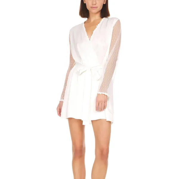 Flora Nikrooz Ivory Lace-Trim Satin Robe - Image 2