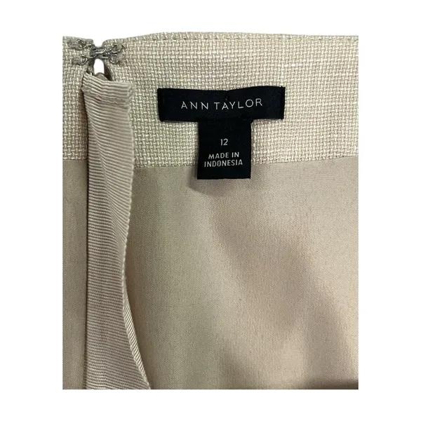 Ann Taylor Dress Womens 12 Beige Linen Sheath Cap Sleeve Career Office Classic - Image 3