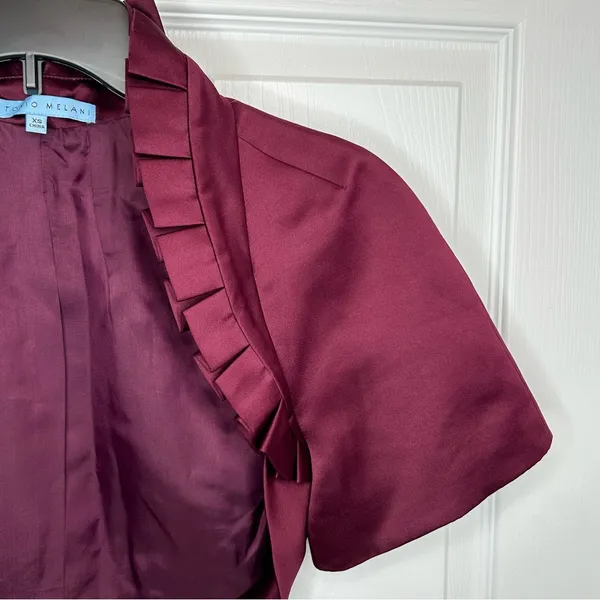 Antonio Melani Ruffled Burgundy Satin Bolero‎ Shrug Jacket Size XS - Image 4