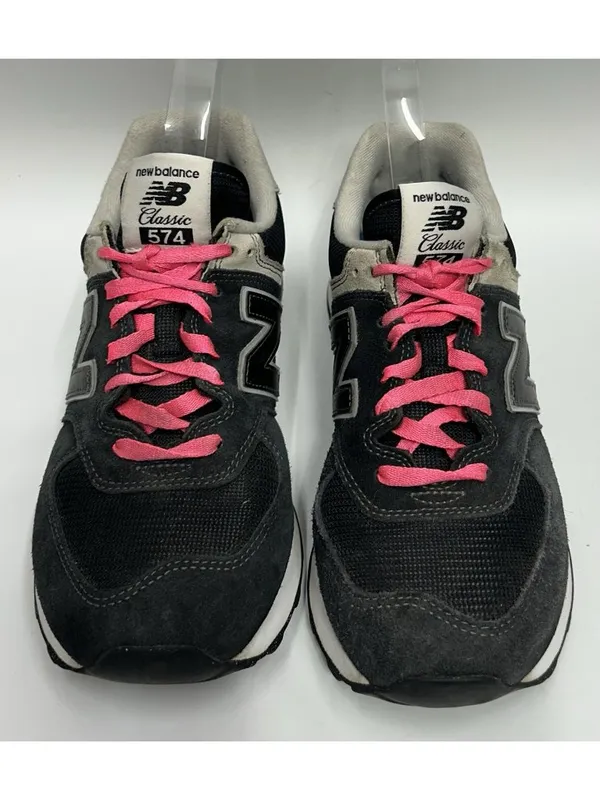New Balance 574 Sneakers Womens 8 Black Suede Pink Laces Retro Running Athletic - Image 3