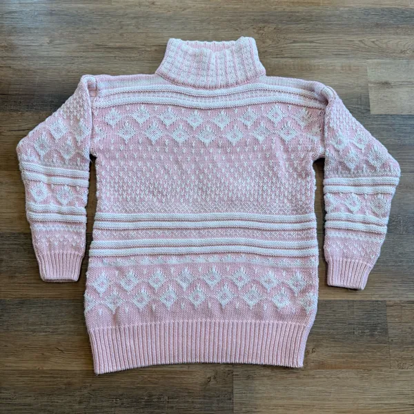 Vintage Gantos Pink, White Chunky Knit Turtleneck Sweater Barbiecore Soft Girl M - Image 4