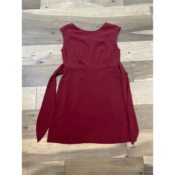 LOFT Sleeveless Sheath Dress Size 8 Burgundy V Back Tie Waist Fully Lined - Image 6