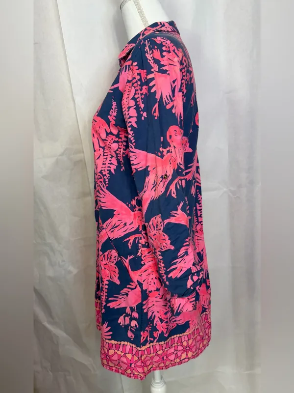 Lilly Pulitzer Navy Tunic Dress with Hot Pink Tropical Print - Image 4