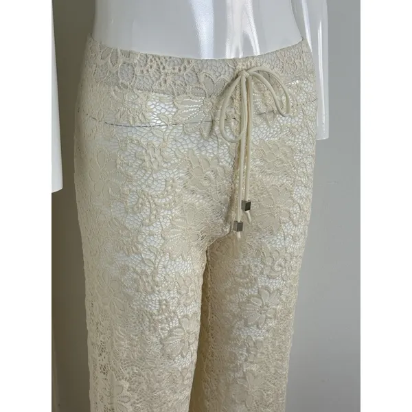 Elan Beach ivory lace boho pull on wide leg pants Cover Up Beach Resort Size M - Image 6