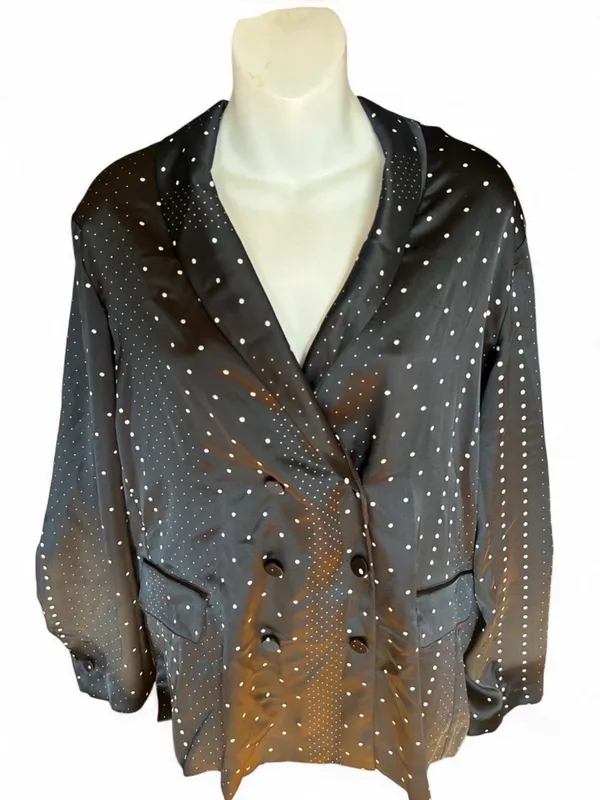Victoria's Secret Black Polka Dot Satin Blazer - Image 2