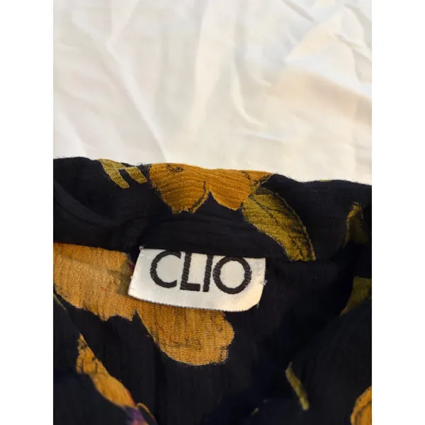 Clio 90s Shirt Tropical Floral‎ Black Rayon Crinkle Button Down Short Sleeve - Image 4