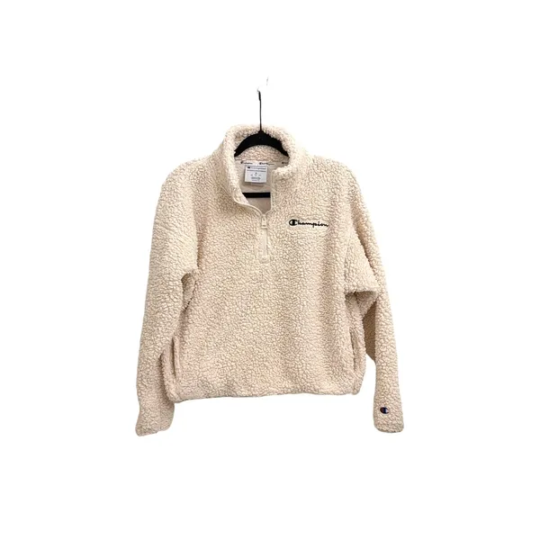 Champion Cream Sherpa Quarter Zip Fleece Pullover Sweatshirt Women's Medium - Image 2