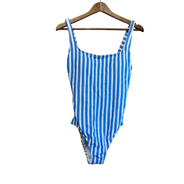 Time and Tru Blue White Stripe One Piece Swimsuit‎ Tankini Style Size M - Image 2