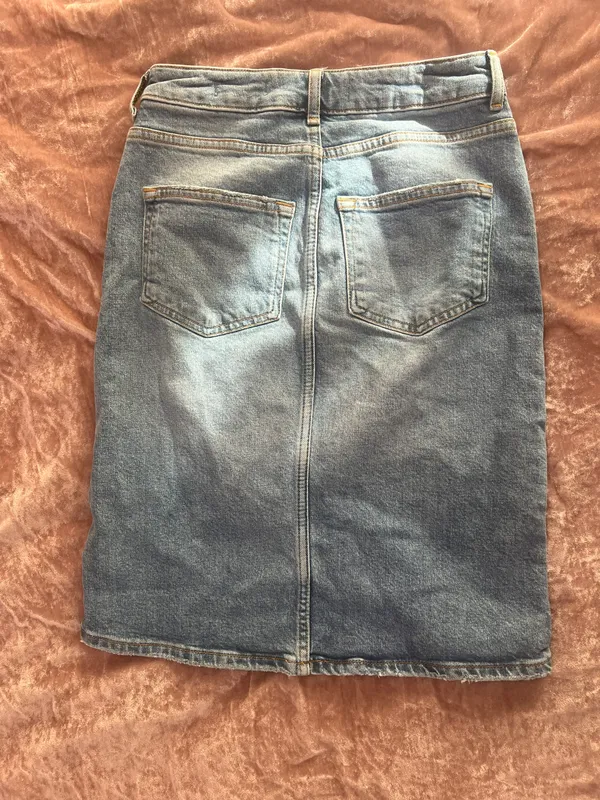 Pilcro and the Letterpress Pencil Jean Skirt Front Slit 0 Preppy Denim - Image 5
