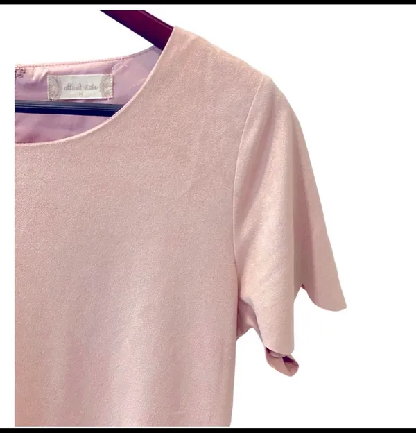 Altar’d State Pink Suede Scalloped Mini Dress Short Sleeve Shift M Feminine - Image 5