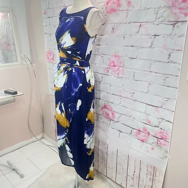 Weston Anthropologie sleeveless purple floral tulip hem maxi dress - Image 6