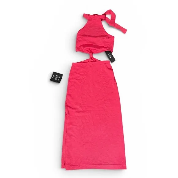 Lulus‎ Halter Neck Cutout Midi Dress Bright Pink Vacation Cocktail Party Size XS - Image 2