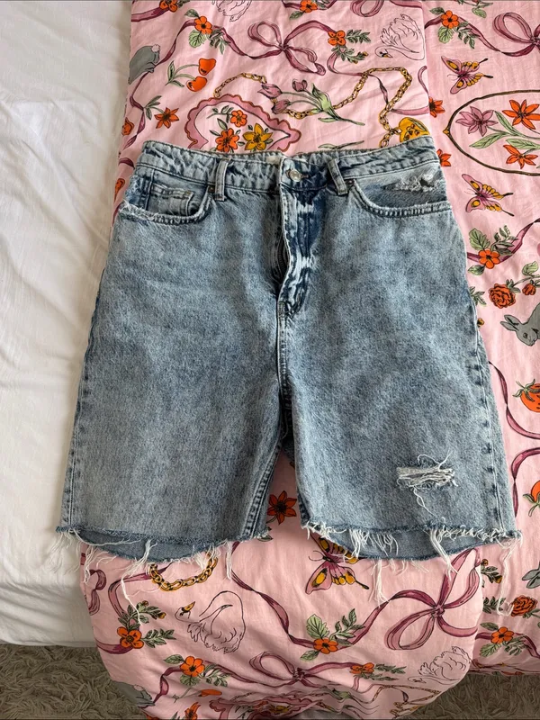 We The Free Free People Distressed Raw Hem Denim Bermuda Shorts Light Wash - Image 2