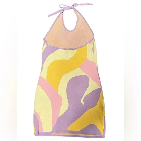 Amazon NWOT Y2K Multicolor Mini Knit Dress Small Halter V-Neck Groovy 80s Disco Wacky - Image 5