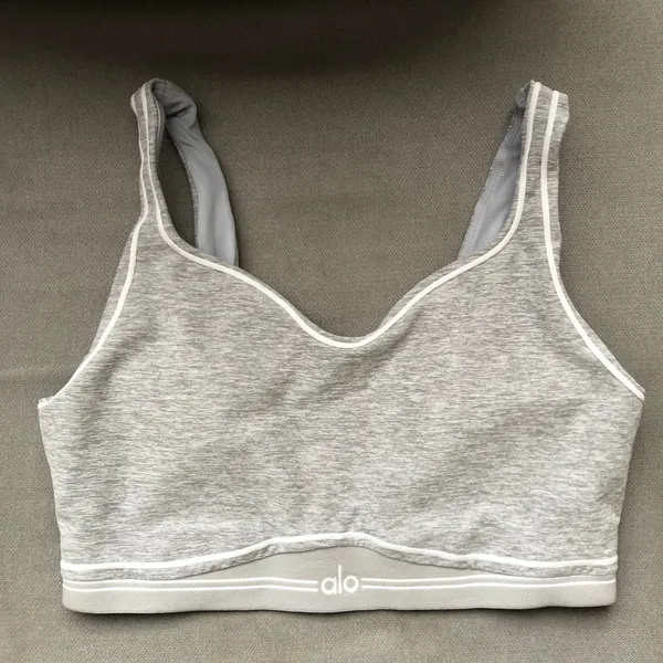 Alo Yoga Alosoft Heart Throb Bra Athletic Heather Grey/White L - Image 3