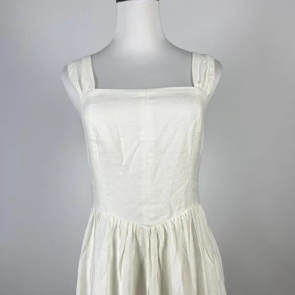 NWOT Farm Rio Stretch Linen Blend Cami Maxi Dress Size S Classic Off White - Image 8