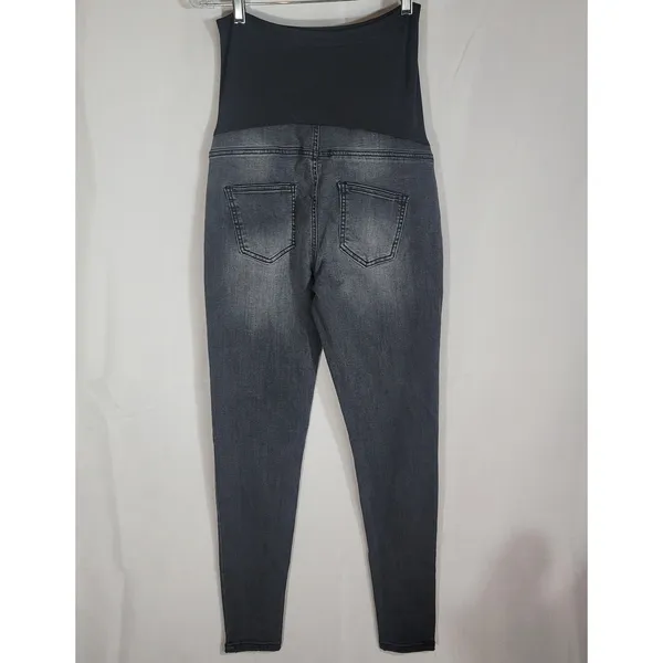 Time & Tru Maternity Jeans Small 4-6 Black Denim Gray Skinny Full Belly Panel - Image 7