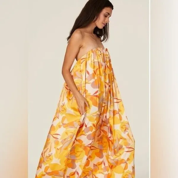 Acler Haslam Maxi Strapless Size 8 Orange/Pink Miami travel golden print - Image 2