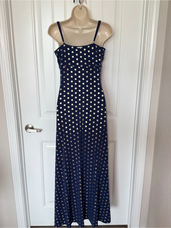 Michael Michael Kors Small Navy Gold Foiled Medallion Prints V Neck Maxi Dress - Image 5