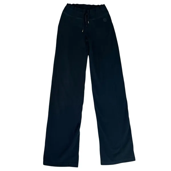 Lululemon Women’s Retro Logo Mid Rise Wide Leg Drawstring Sweat Pants Black 2 - Image 2