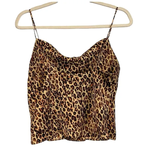 Zara Cheetah Print Satin Camisole Tank Medium NWT Cowl Neck Leopard Crop Top - Image 4