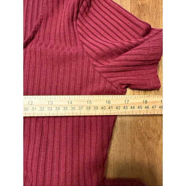 Ribbed Tie Front Midi Dress Burgundy Size Small - Image 6