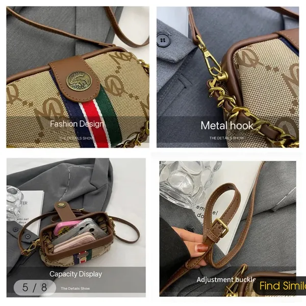 Monogram Chain Shoulder Bag Cream Gold Stripe Crossbody Clutch NIP - Image 9