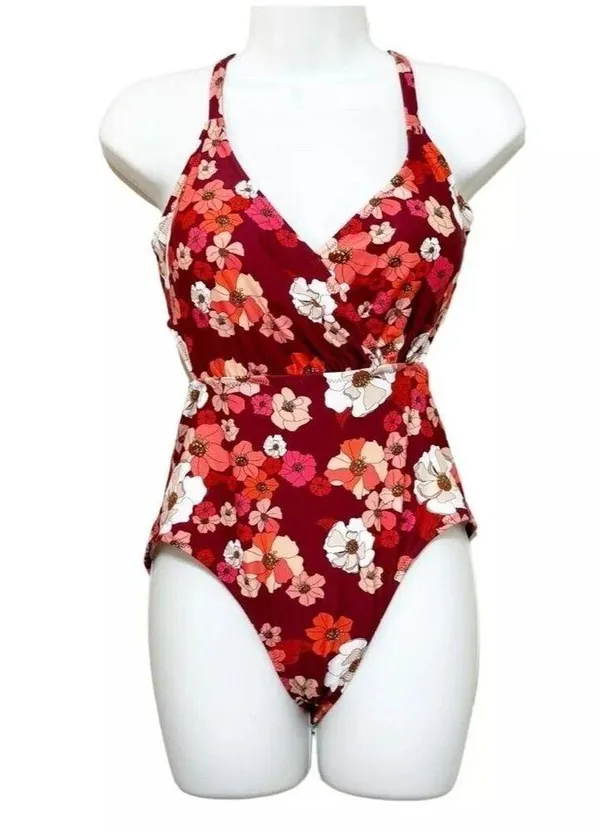 Cupshe Olivia Women XL Floral One Piece Cross Straps Back Tie Floral Swimsuit - Image 4