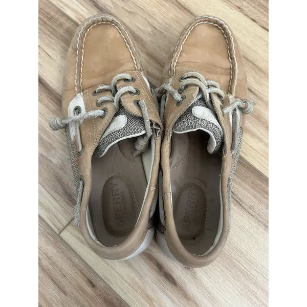 Sperry Wm 6M Tan Loafers‎ Boat Shoes Leather Beige Slip On Casual Chic - Image 5