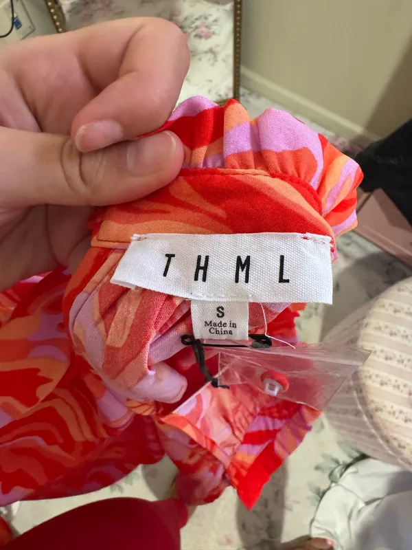 THML Vibrant Swirl Print Short Sleeve Top in Red & Pink - Image 3