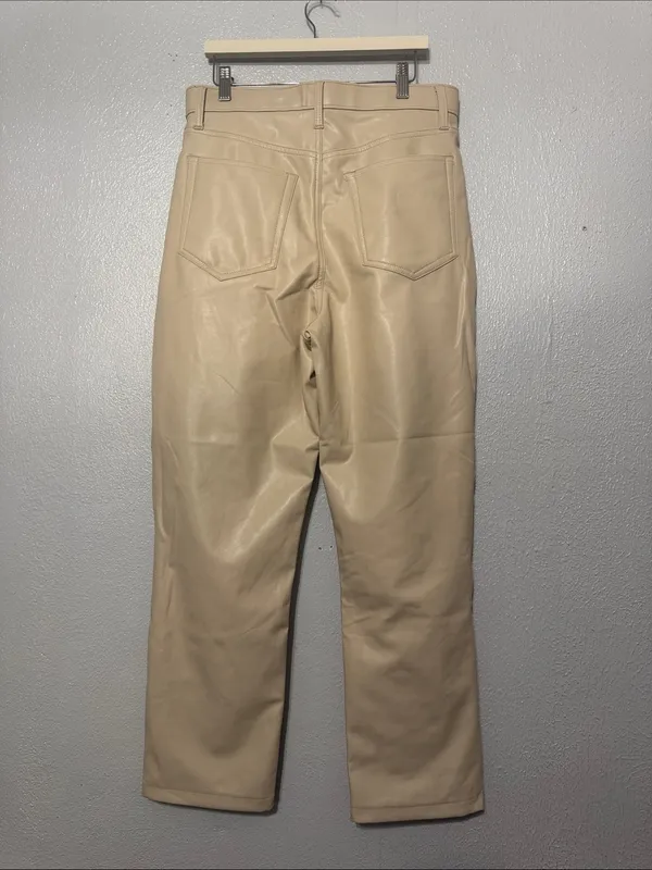 Abercrombie & Fitch Cream Vegan Leather The 90s Straight Pants - Size 31 / 12S - Image 4