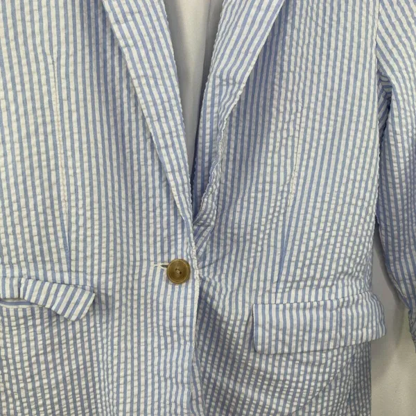 LOGG Womens‎ Blue Striped Seersucker Blazer Jacket Suit Size 2 Career Office - Image 3