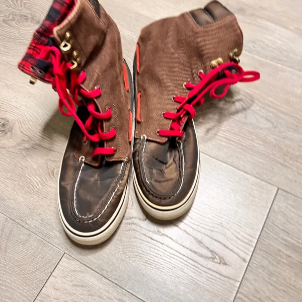 Sperry Top Sider Acklins Brown Corduroy Flannel Lined High Top‎ Boots Size 8.5 - Image 7
