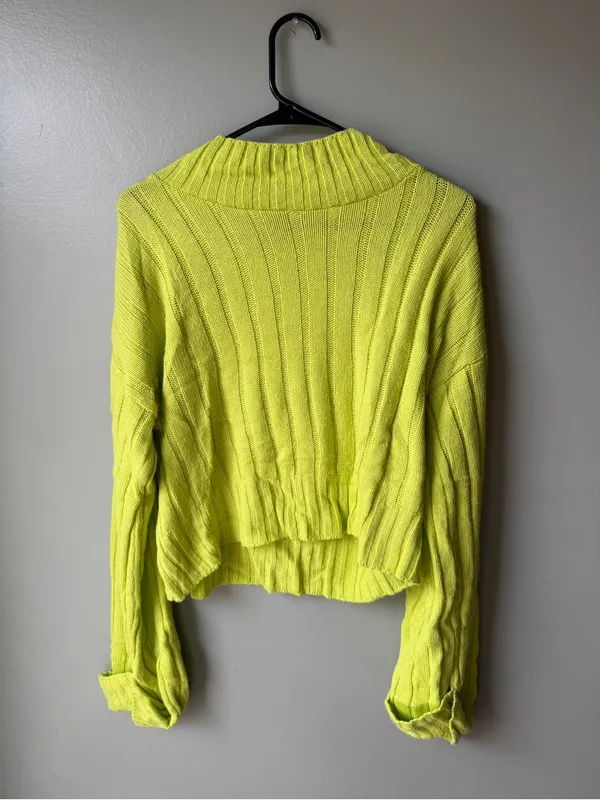Nasty Gal Neon Lime Ribbed Knit Sweater Small - Image 2